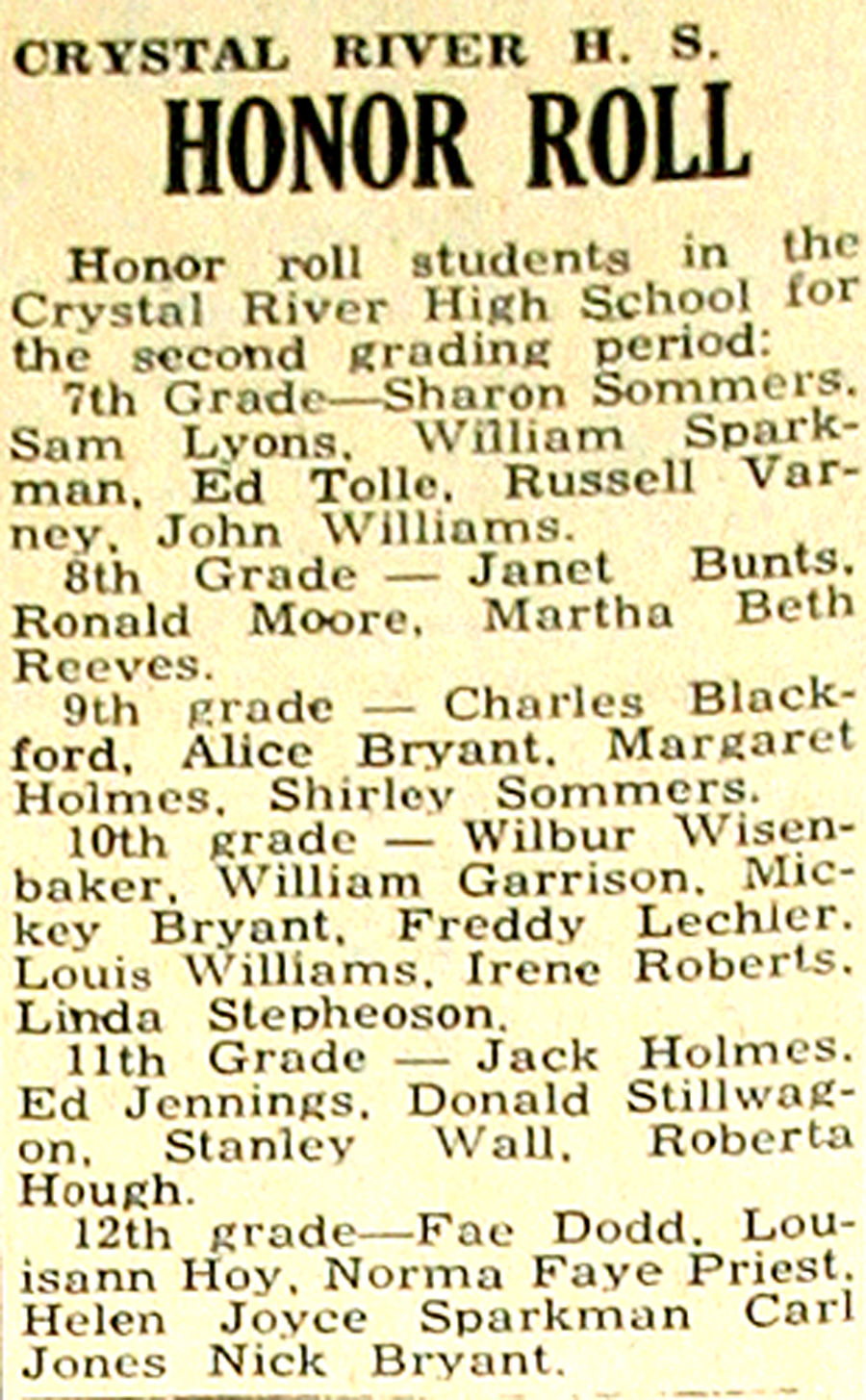 Crystal River High School Honor Roll
